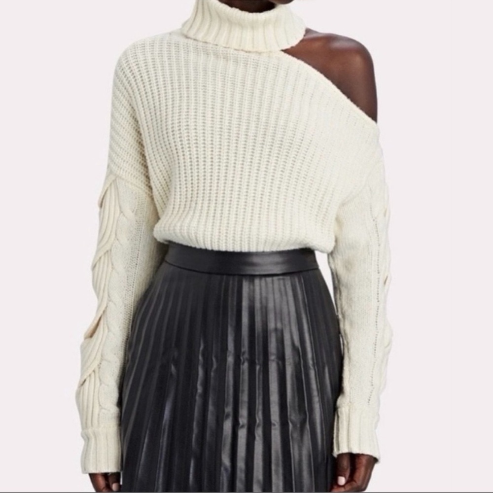 NWT House of Harlow 1960 Cable Knit Turtleneck Sweater in Ivory